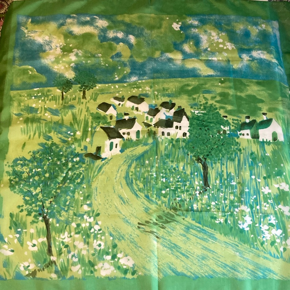 Village Road Painting Italian Art Polyester Scarf AS IS